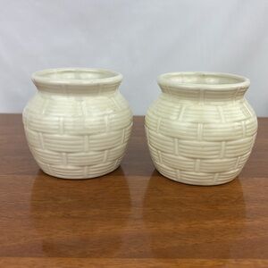 Vintage antique porceleir vitreous china basket weave vase pair